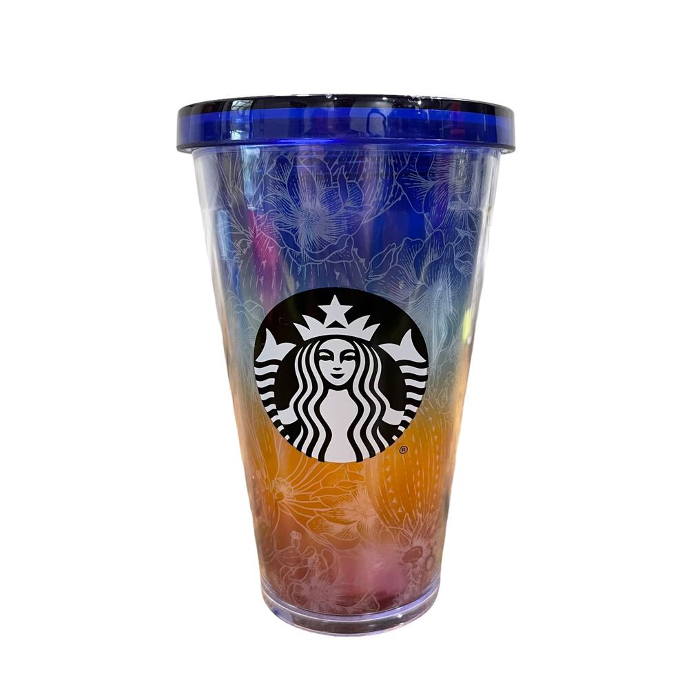 Starbucks 16 oz Tumbler Cactus Flower Ombre Rainbow Pride‎ Grande Ice Coffee Cup